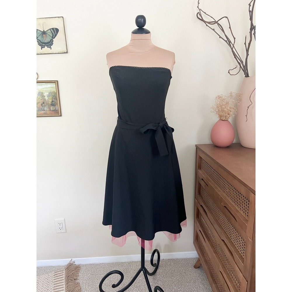 Vintage Y2K Ruby Rox Black & Red Mesh Ruffle Strapless Dress